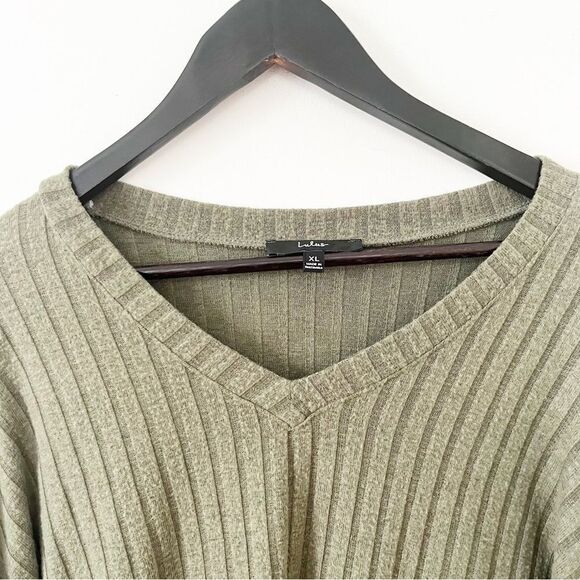Lulus Olive Green Ribbed V-neck Crop Sweater Top‎ - Picture 5 of 7